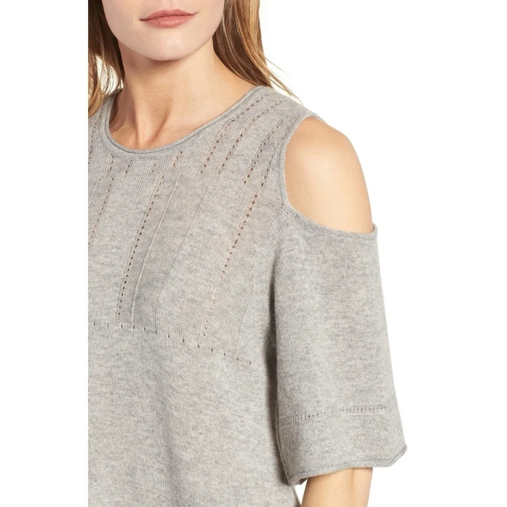 Velvet • Wool Blend Cold Shoulder Sweater heather grey cashmere knit pullover - Picture 5 of 12